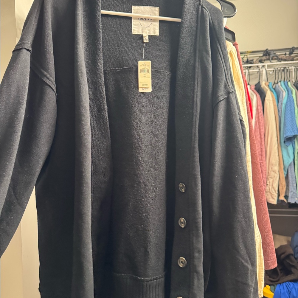 Aerie Black Button-Up Cardigan